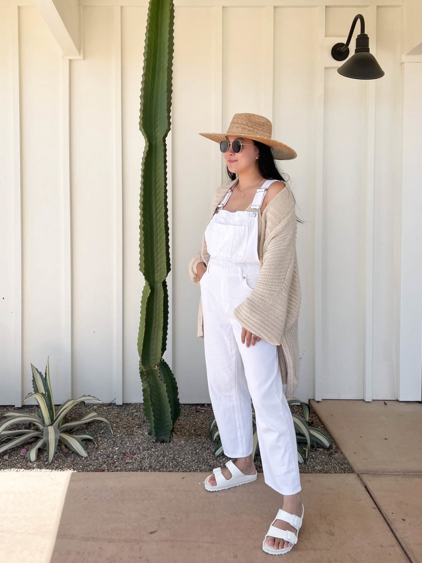 Summer outfit, Summer Style, White Overalls, Birkenstocks, What I wore in Santa Ynez Valley
